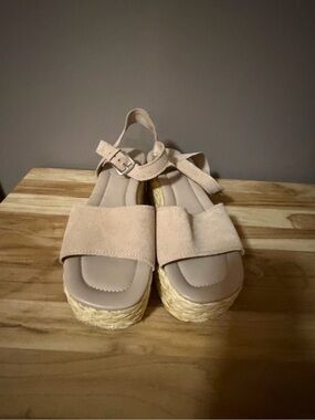 Marc Fisher Nude Suede Espadrille Platform Sandals